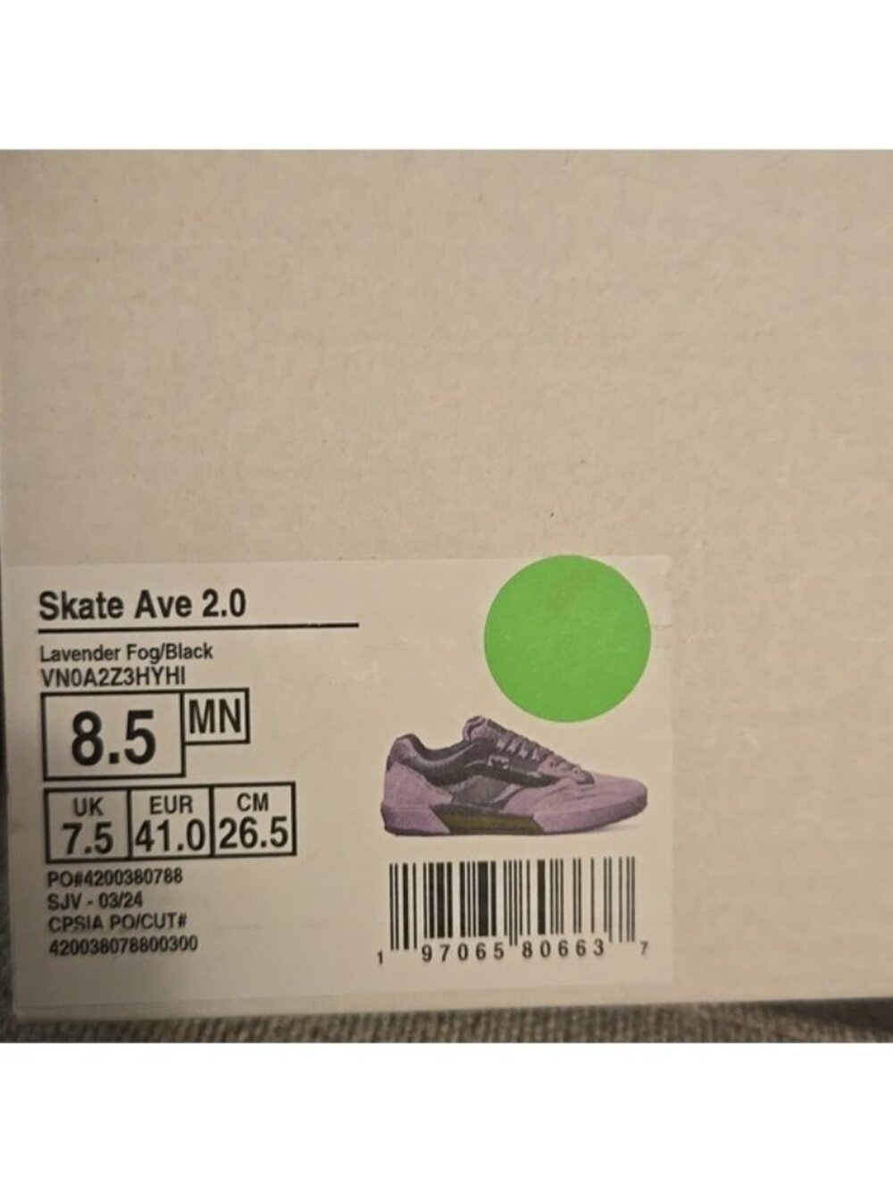 Vans Skate Ave 2 Pro Men's 8.5 Lavender Fog Black Ultimatewaffle 072026 - Picture 8 of 8